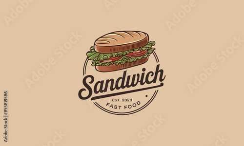 A vintage-style sandwich logo for a fast food restaurant.