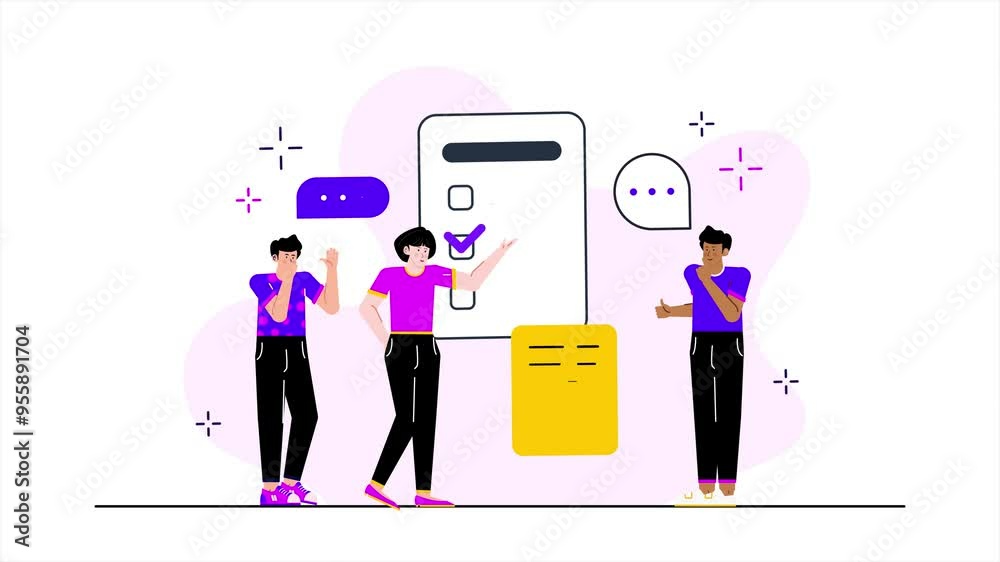 Team collaboration on task completion and feedback collection illustration business animated video Team collaboration on task completion and feedback collection illustration business animated video