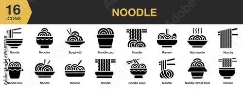 Noodle solid icon set. Includes Noodles Icons and More. Solid icons vector collection.