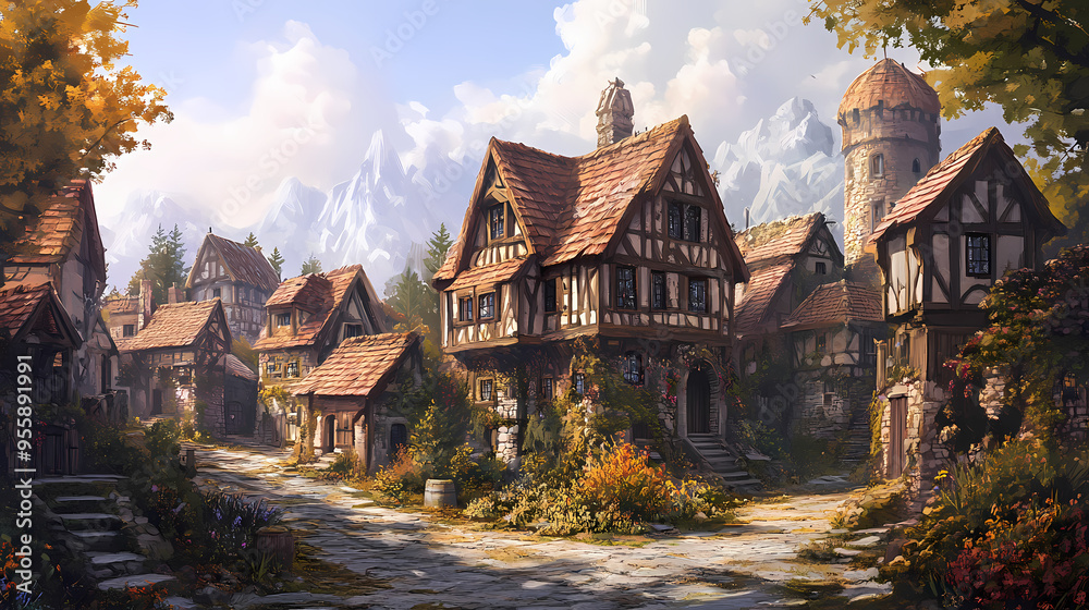 An illustration of the small medieval fantasy village. medieval fantasy. Fantasy. Illustration An illustration of the small medieval fantasy village. medieval fantasy. Fantasy. Illustration