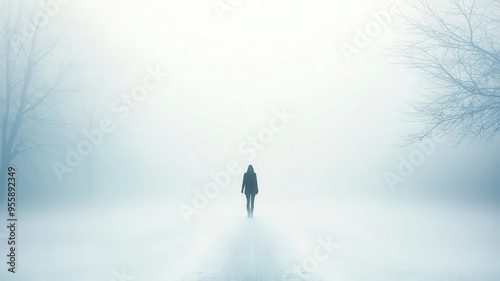 A person walking through a dense fog, with their figure fading into the mist, representing confusion and lack of direction