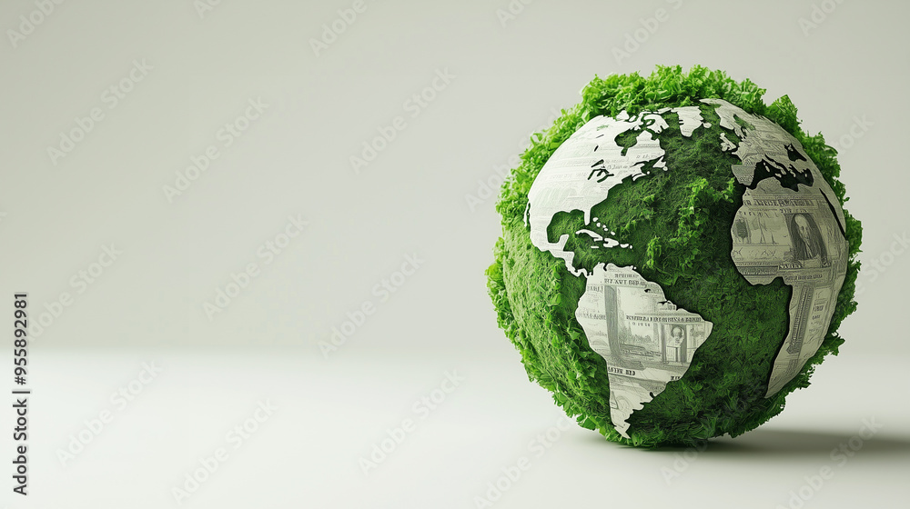Green Earth Globe with Dollar Bill Texture Green Earth Globe with Dollar Bill Texture