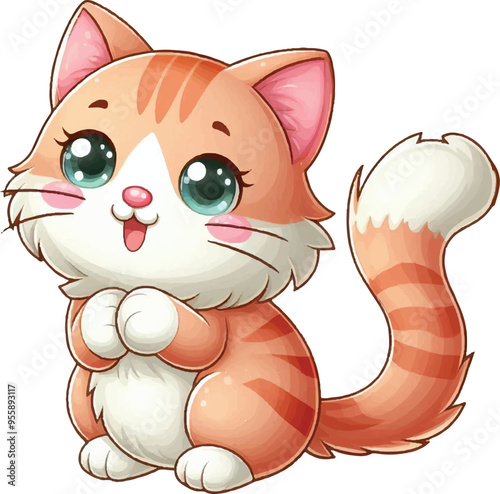 Illustration Clipart cat colorfull cute orange cat who is being spoiled illustration good for tshirt