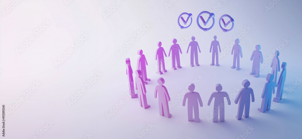 Group of People in a Circle with Checkmarks Above Group of People in a Circle with Checkmarks Above