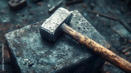 Closeup Photo of a Hammer on an Anvil in a Blacksmith Shop