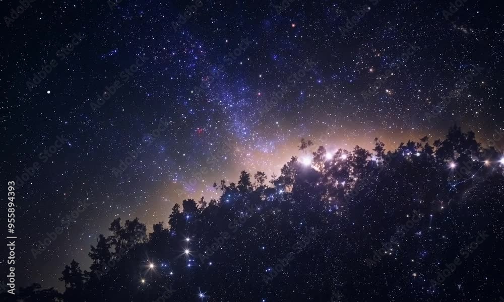 A view of the Milky Way stretching across the night sky, with constellations interspersed among the dense clusters of stars A view of the Milky Way stretching across the night sky, with constellations interspersed among the dense clusters of stars