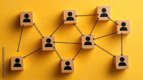 Blocks show people icons connected by lines, illustrating social and business relationships