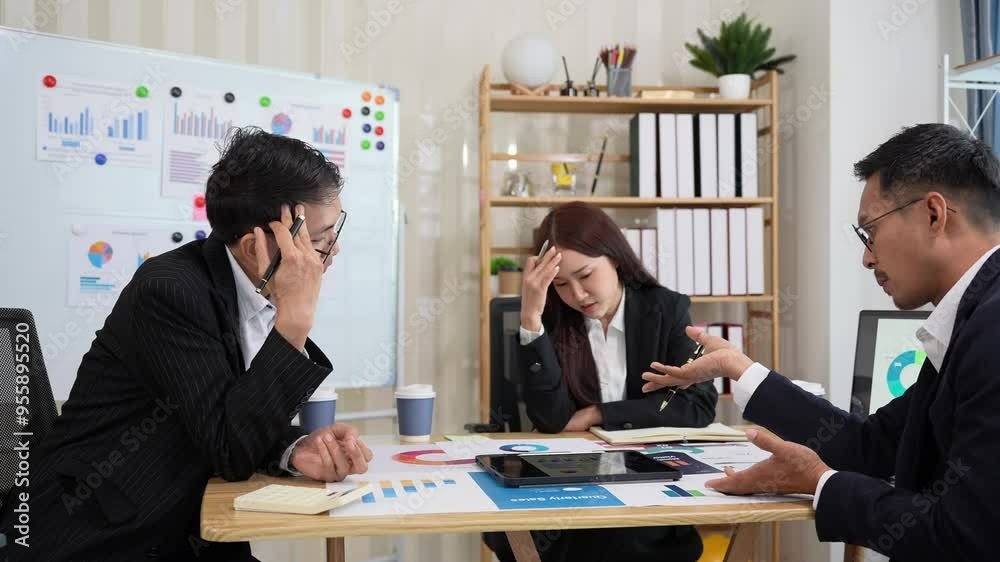 Group of business people discussing brainstorming and working with laptops and marketing analytics documents in conference room about financial strategies. Group of business people discussing brainstorming and working with laptops and marketing analytics documents in conference room about financial strategies.