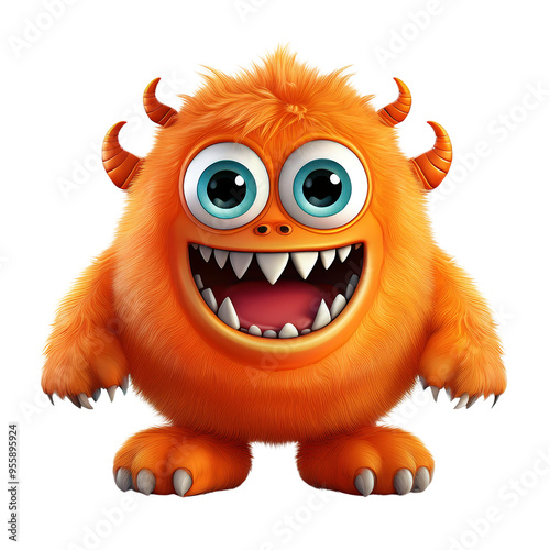 Funny Orange Furry Monster with Big Teeth