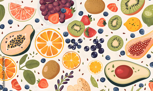 fruits and vegetable herbal concept for background or 2d illustrator cartoon.