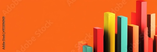 A vibrant, abstract bar chart with varying heights against a bright orange background, symbolizing data, growth, progress, statistics, and analysis.