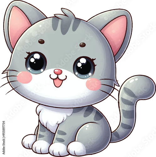 Illustration Clipart cat colorfull stay cute gray cat illustration good for tshirt