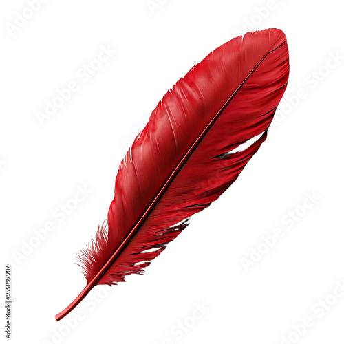 Red Feather Isolated on a Transparent Background, Perfect for Graphic Design Projects and Creative Compositions.