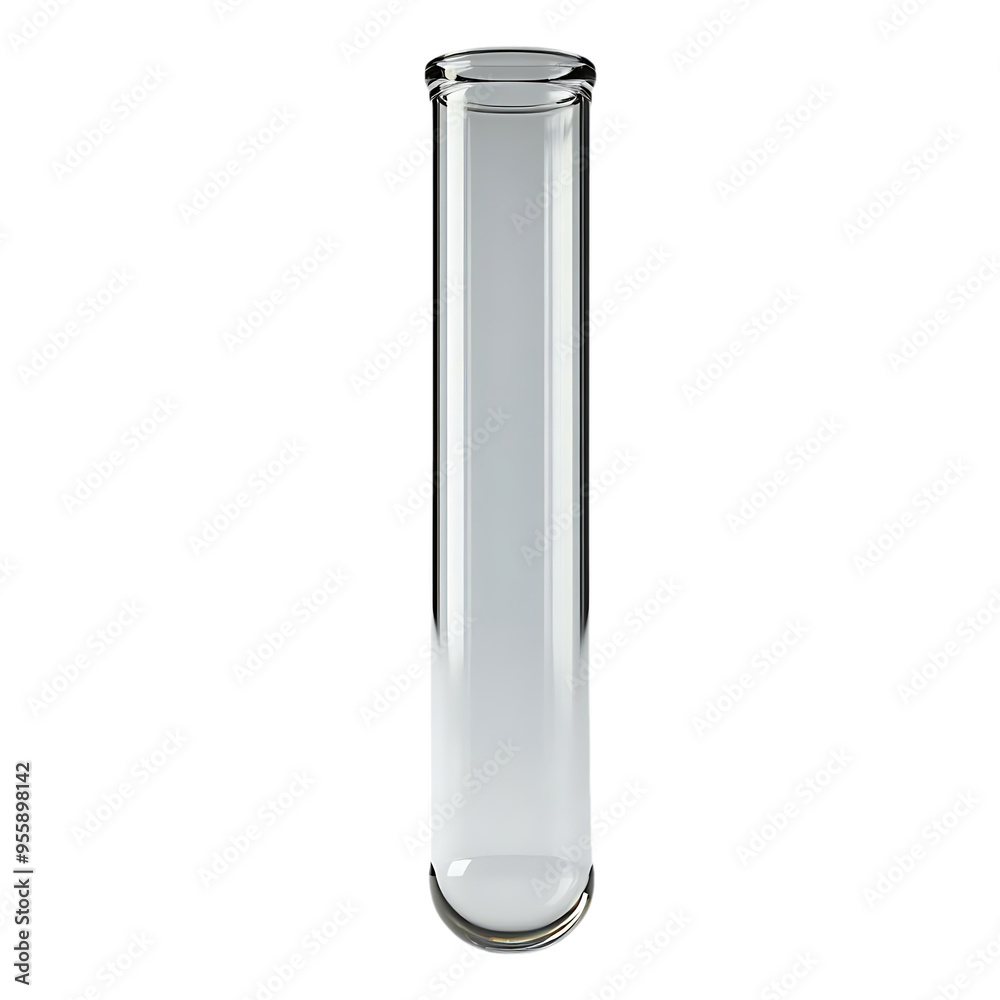 Empty Glass Test Tube with Transparent Background, an Essential Tool for Scientific Experiments and Research, Isolated on a Black Background. Empty Glass Test Tube with Transparent Background, an Essential Tool for Scientific Experiments and Research, Isolated on a Black Background.