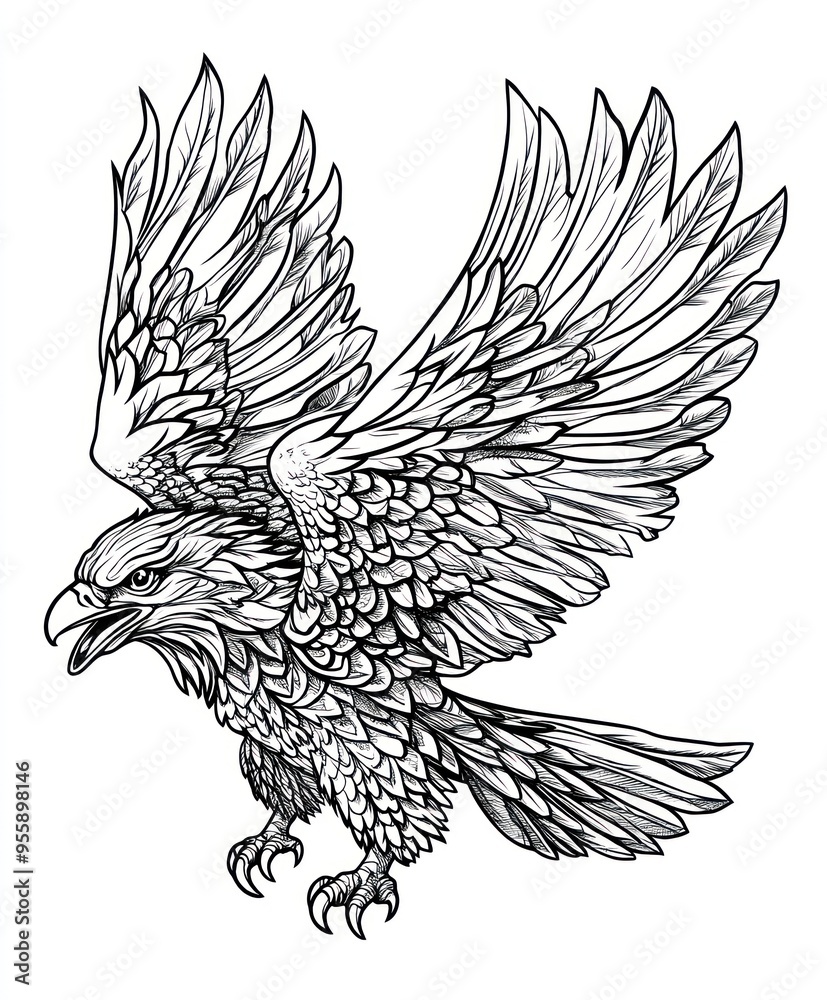 Fototapeta premium A detailed illustration of a mythical creature resembling a griffin in flight.