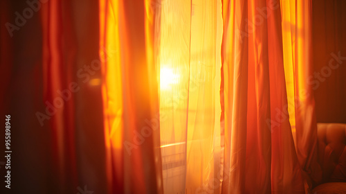 Soft  warm light illuminating a curtain  vintage theater look