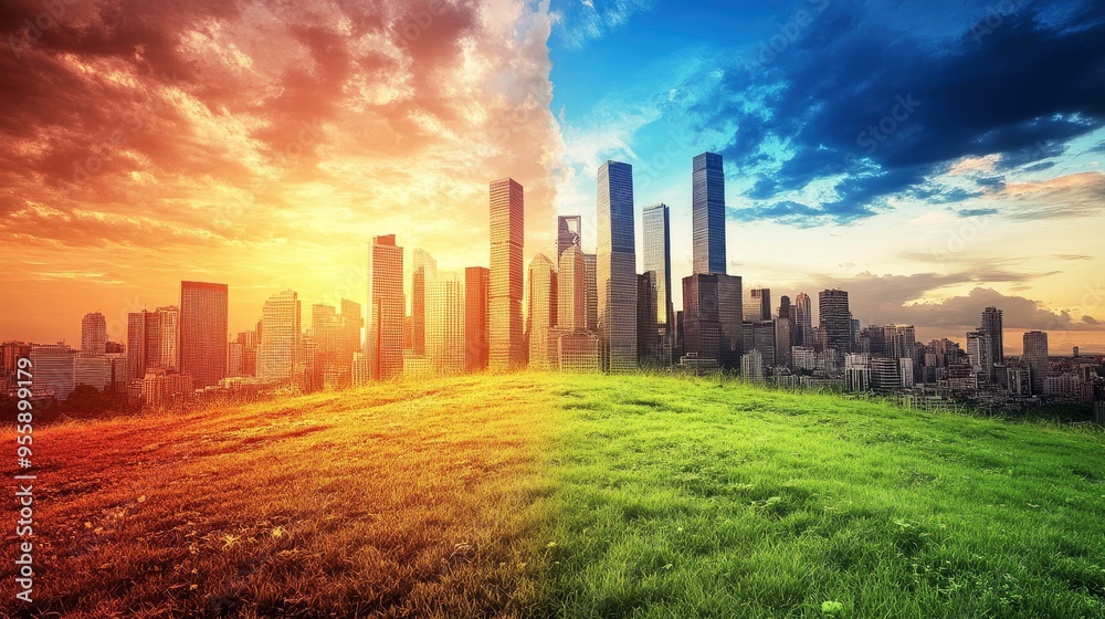 Fototapeta premium Net Zero and Carbon Neutral Concepts Net Zero Emissions Goals Weather neutral long-term strategy with generative ai