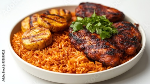 Grilled Chicken with Red Rice and Plantain