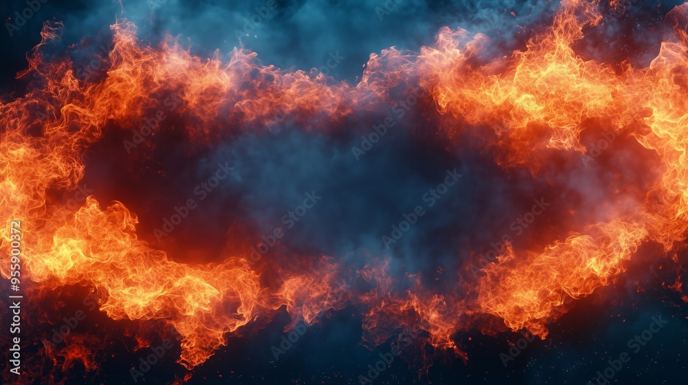 A Stunning Display of Fiery Flames Against a Dark Background A Stunning Display of Fiery Flames Against a Dark Background