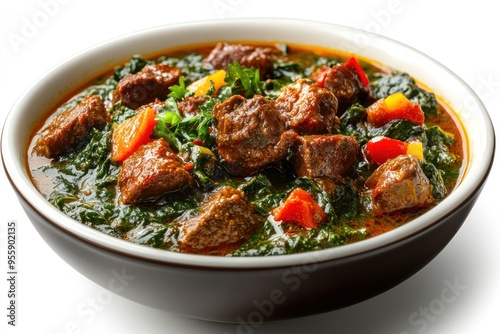 Beef and Spinach Stew in a Bowl