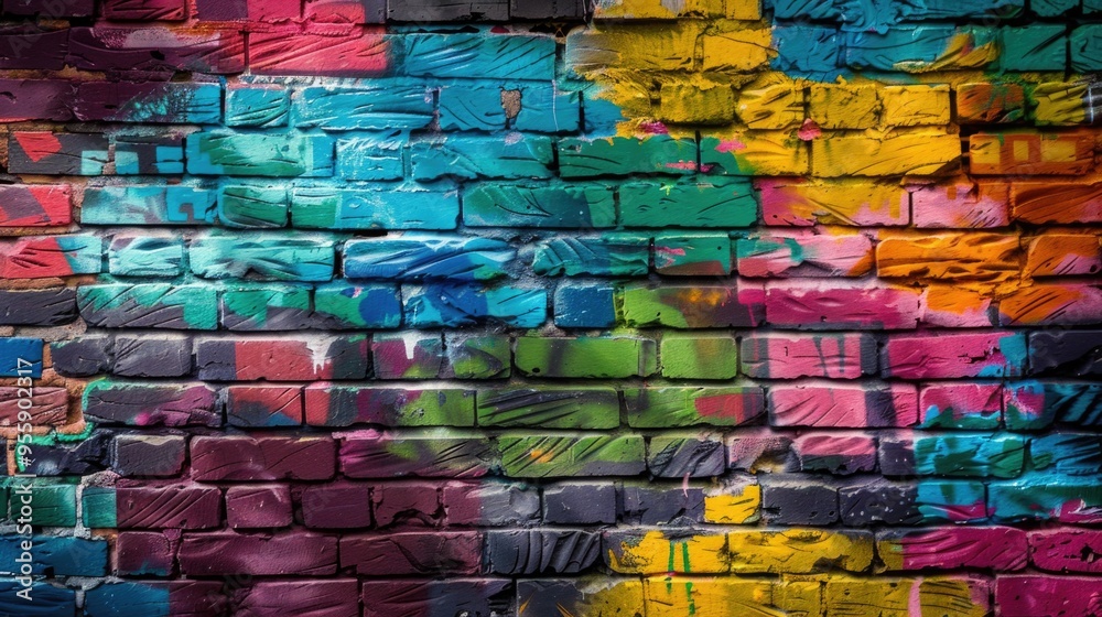 Colorful brick wall graffiti with artistic urban style for street art Colorful brick wall graffiti with artistic urban style for street art