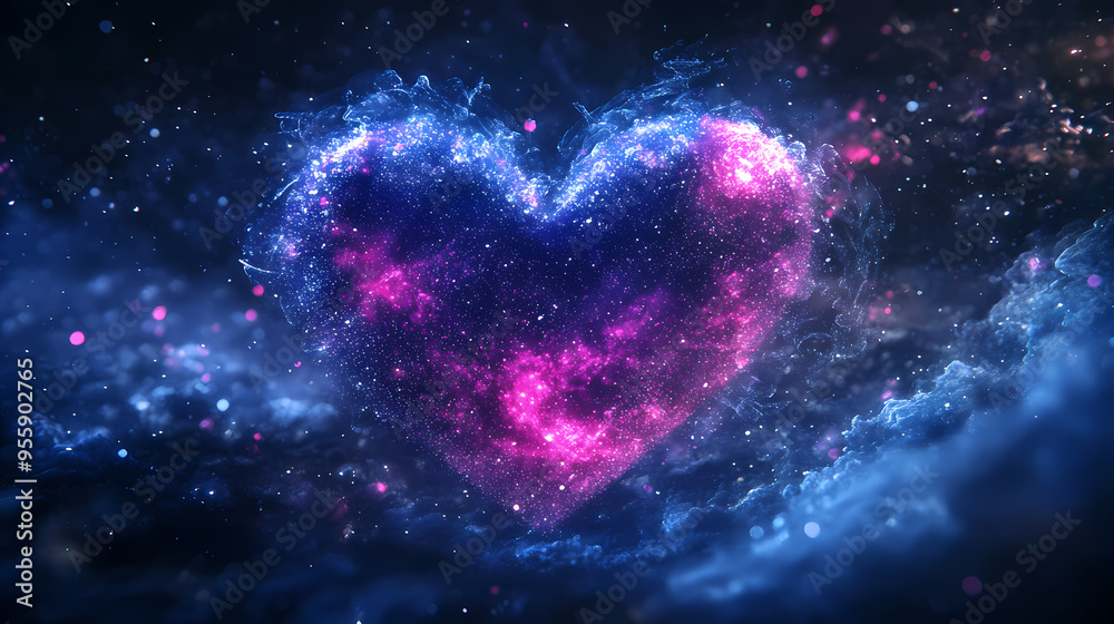 A heart-shaped display in the indigo cosmos for a magical valentine's day - generative ai. Fantasy. Illustration A heart-shaped display in the indigo cosmos for a magical valentine's day - generative ai. Fantasy. Illustration
