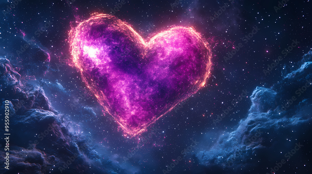 A heart-shaped display in the indigo cosmos for a magical valentine's day - generative ai. Fantasy. Illustration A heart-shaped display in the indigo cosmos for a magical valentine's day - generative ai. Fantasy. Illustration