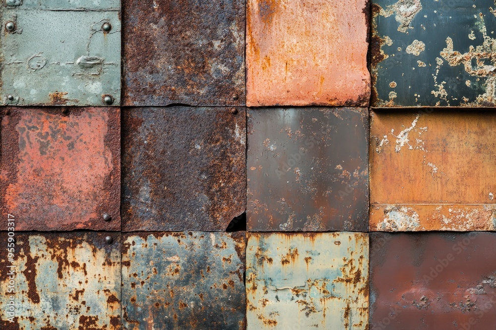 Processed collage of old rusty metal sheet texture in daylight. Background for banner, backdrop or texture for 3D mapping , ai Processed collage of old rusty metal sheet texture in daylight. Background for banner, backdrop or texture for 3D mapping , ai