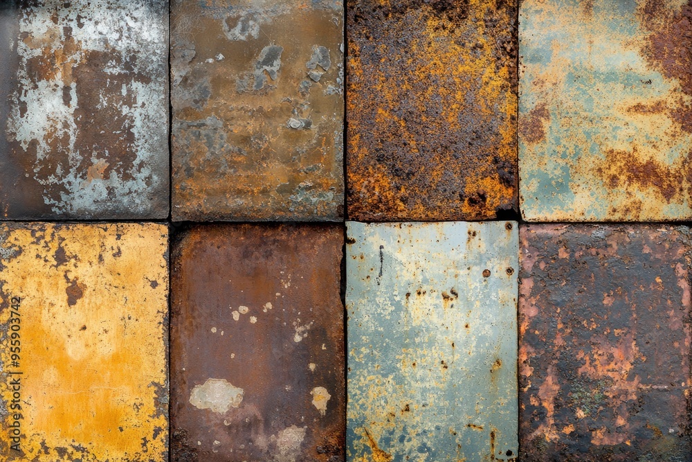 Processed collage of old rusty metal sheet texture in daylight. Background for banner, backdrop or texture for 3D mapping , ai Processed collage of old rusty metal sheet texture in daylight. Background for banner, backdrop or texture for 3D mapping , ai