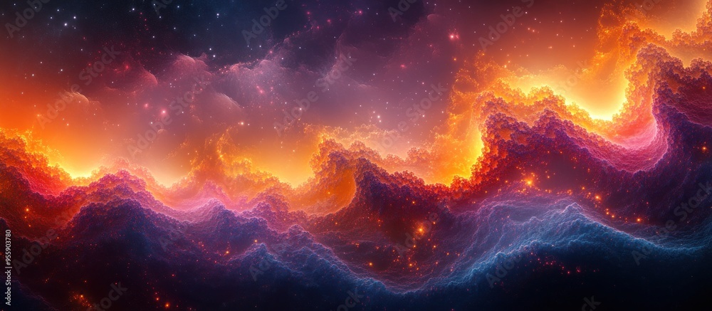 Cosmic Landscape with Fire and Stars Cosmic Landscape with Fire and Stars