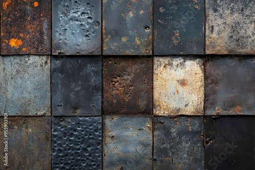 Processed collage of old rusty metal sheet texture in daylight. Background for banner, backdrop or texture for 3D mapping , ai
