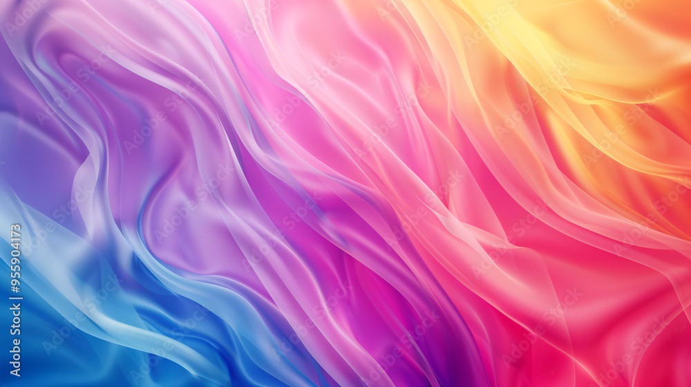 Fototapeta premium Colorful flowing fabric in soft gradient shades of pink, blue, and yellow creating a dreamy effect