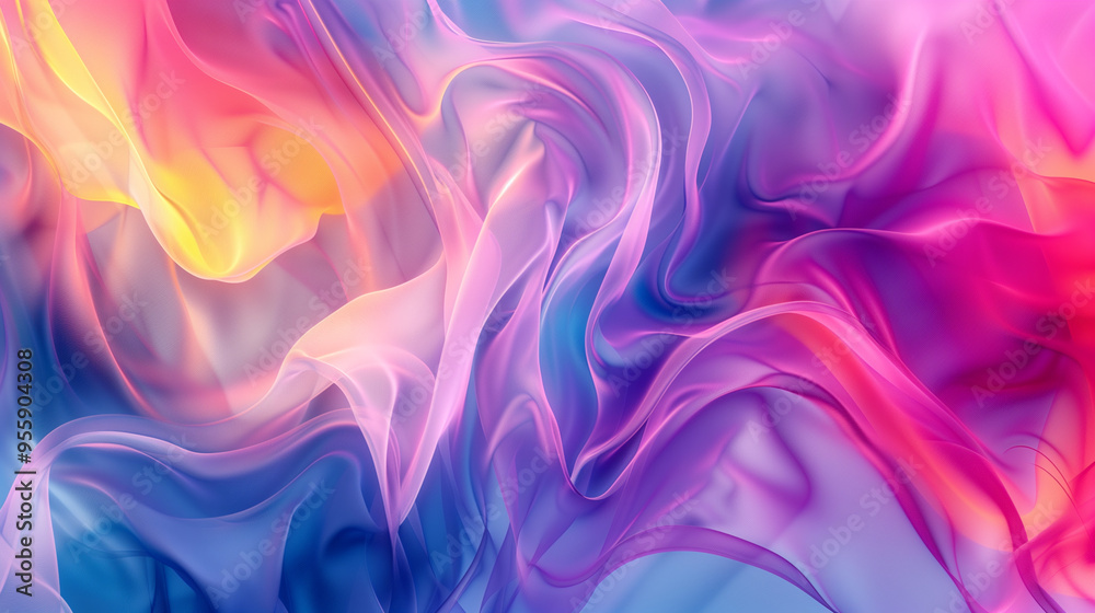 Colorful flowing fabric in soft gradient shades of pink, blue, and yellow creating a dreamy effect Colorful flowing fabric in soft gradient shades of pink, blue, and yellow creating a dreamy effect
