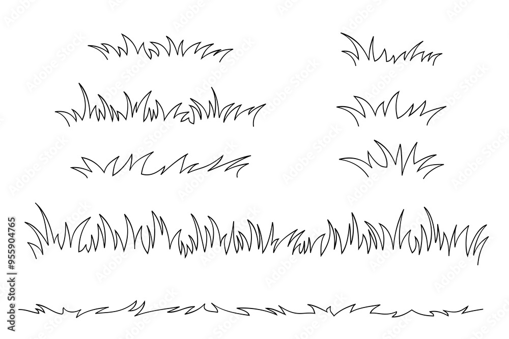 Obraz premium grass line set, cartoon grass doodle