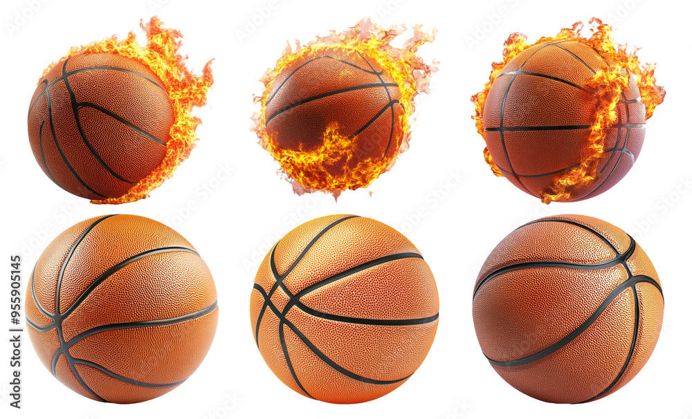 Basketballs in motion with fire effects isolated on transparent background Basketballs in motion with fire effects isolated on transparent background