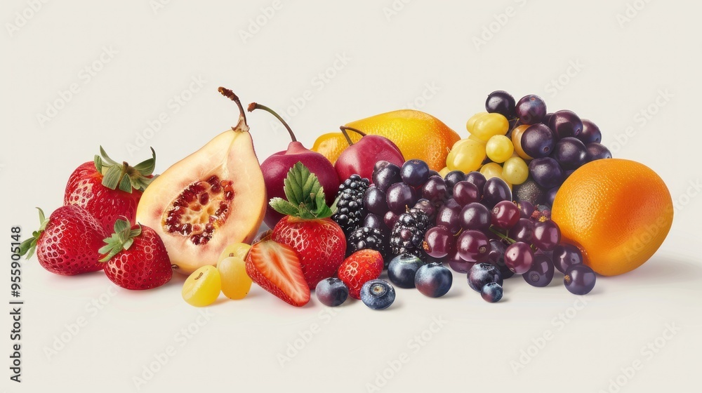 High quality realistic vector set of fruits and berries. Bright colors spread out on a white background. High quality realistic vector set of fruits and berries. Bright colors spread out on a white background.