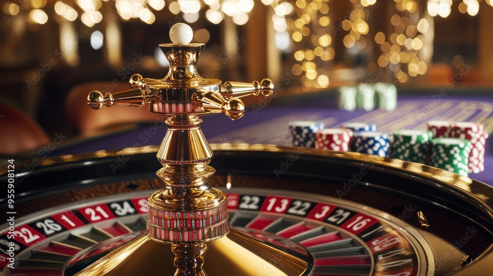 Closeup of a Golden Roulette Wheel with Number 22 Visible Closeup of a Golden Roulette Wheel with Number 22 Visible