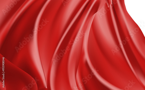 Red Satin Isolated on white Background. flutters in the wind. mesh tool wes used