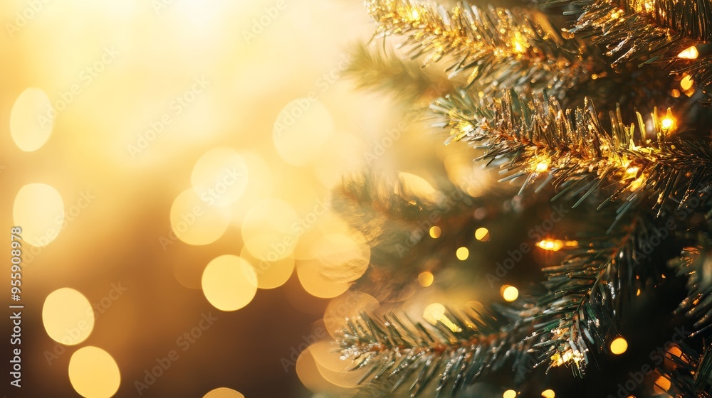 Christmas tree with gold blurred lights. Christmas background Christmas tree with gold blurred lights. Christmas background