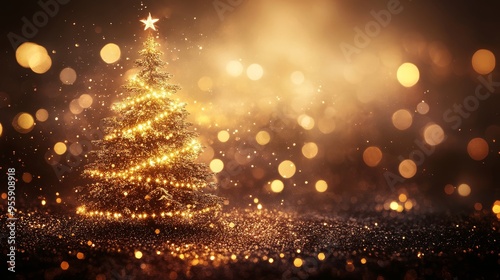 Wallpaper Mural Christmas tree with gold blurred lights. Christmas background Torontodigital.ca