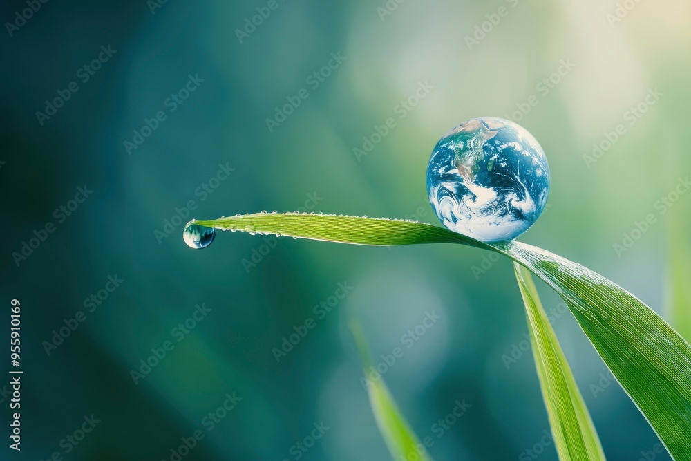 Water, drop and leaf with earth for sustainability and awareness of climate change, nature and environment. Globe, plant and droplet on blade of grass for eco friendly, future and clean energy , ai Water, drop and leaf with earth for sustainability and awareness of climate change, nature and environment. Globe, plant and droplet on blade of grass for eco friendly, future and clean energy , ai