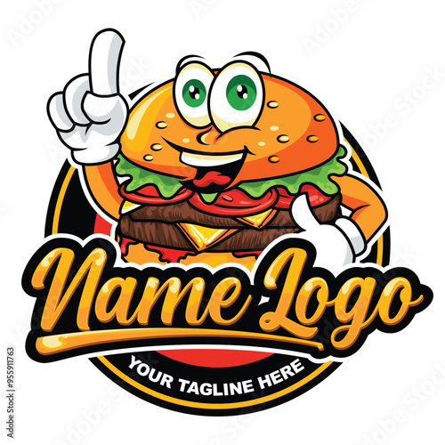 creative burger logo vector design template. Burger vector cartoon illustration food logo icon. Burger mascot logo. Burger bar and restaurants