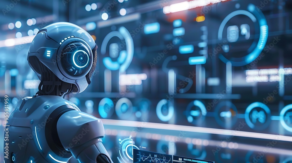 RPA concept showing automated tasks being managed by AI, optimizing business operations. RPA concept showing automated tasks being managed by AI, optimizing business operations.