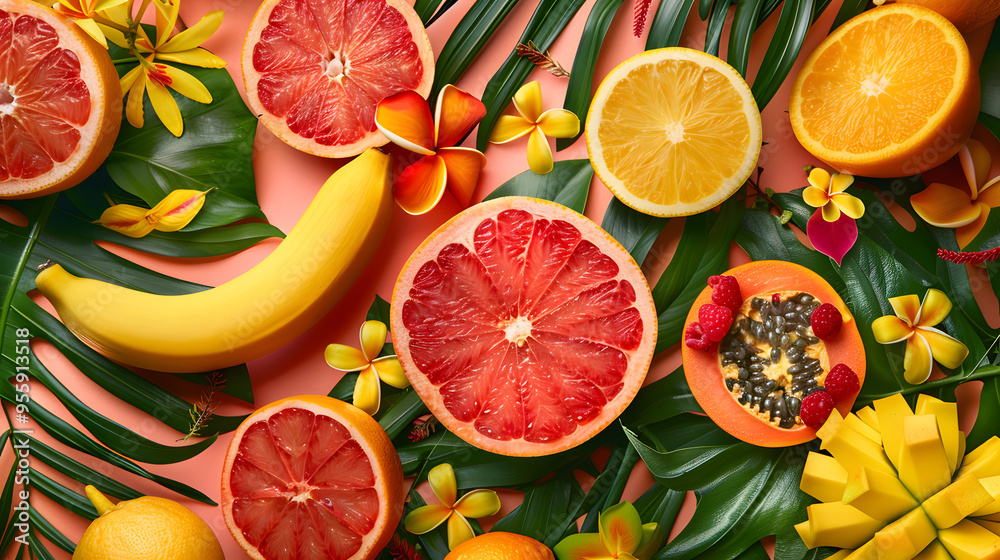 fruits and vegetables splashing in a graphic advertising background. fruits and vegetables splashing in a graphic advertising background.