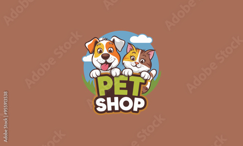 A happy dog and cat above the text "Pet Shop" logo