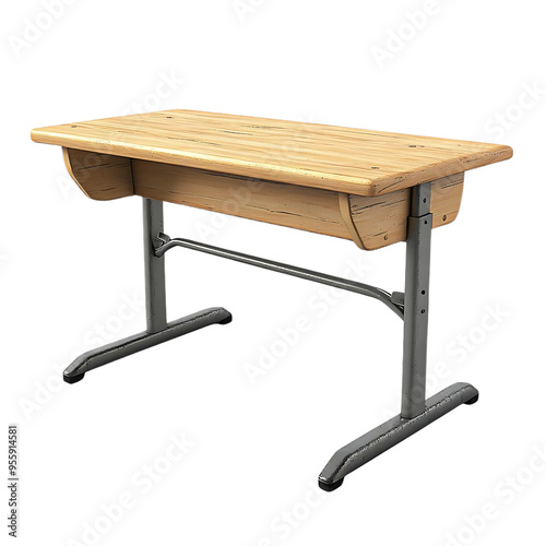 Wooden School Desk with Transparent Background, Metal Legs, Isolated for Design and Mockup