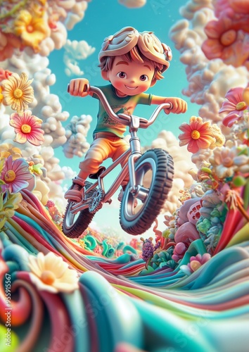 Wallpaper Mural Whimsical 3D Animation of a Boy Performing BMX Bike Trick in Claymation Style Torontodigital.ca
