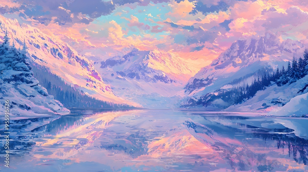 Obraz premium Mountain Lake at Sunset.