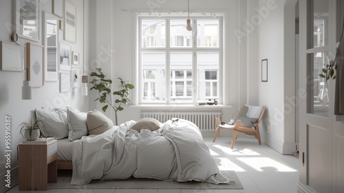 Serene Scandinavian Bedroom. Cozy and Minimalistic Design photo