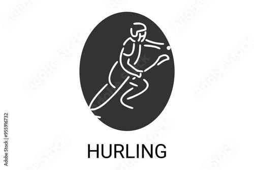 hurling sport vector line icon. an athlete playing hurling. sport pictogram, vector illustration.
